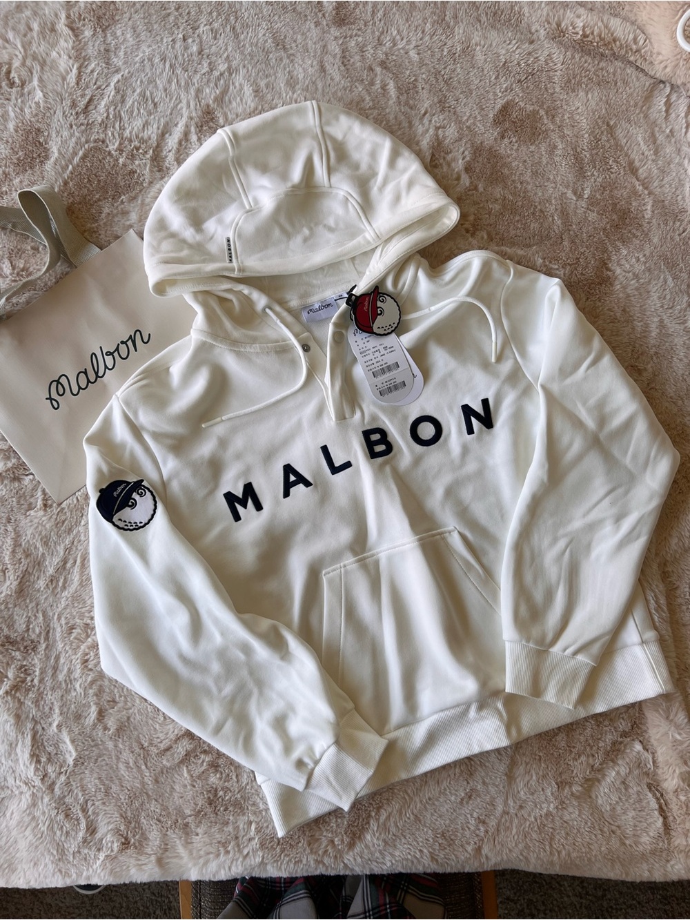 NWT! Malbon Graphic Hoodie in White Size XS